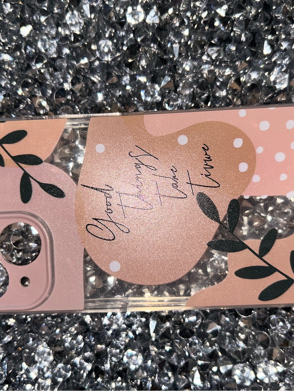 iPhone 15 Stylish Pink Floral Clear Phone Case with Script Accent